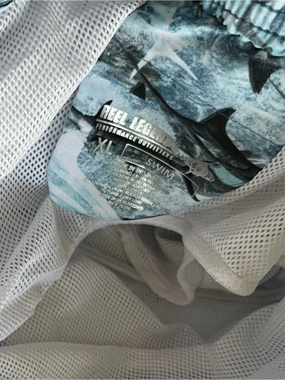 Reel Legends Blue Shark-Pattern Swim Trunks XL